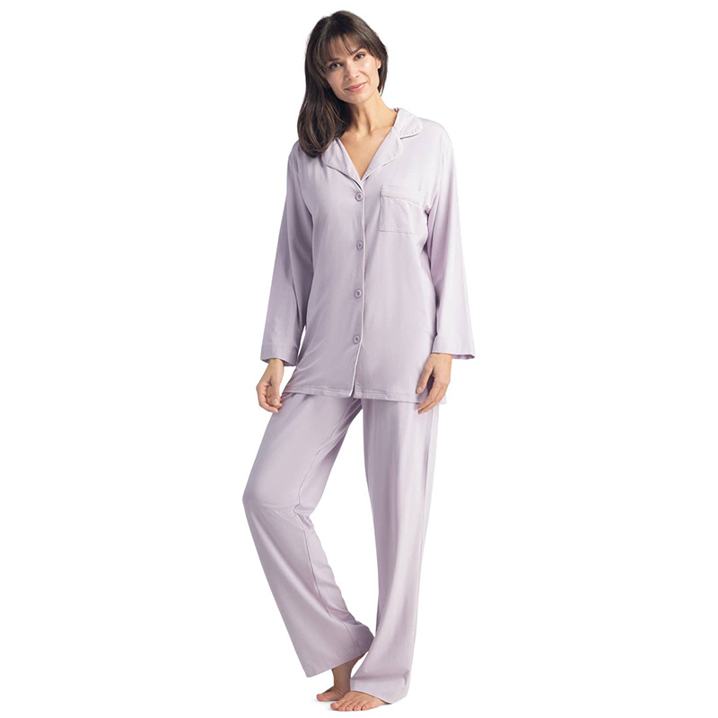 Benutzerdefinierte Farbe Cosy Grey Bamboo Classic Langarm-Pyjama-Set Nachtwäsche für Damen