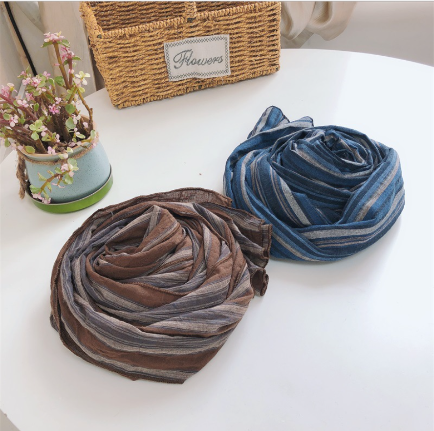 Benutzerdefinierter Druck Streifen Baumwolle Leinen Weiche Bequeme Frauen Schal Schal Große Größe Hersteller
