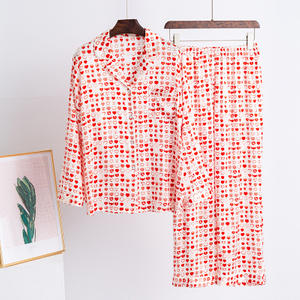 Factory Custom Printed Zweiteiler Langarm 100 Seidenpyjama-Pyjama-Set für Frauen